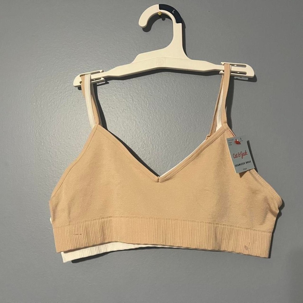 Cat & Jack Seamless Bra 2 Pack Tan Cream Bralette Adjustable Straps Girls Large